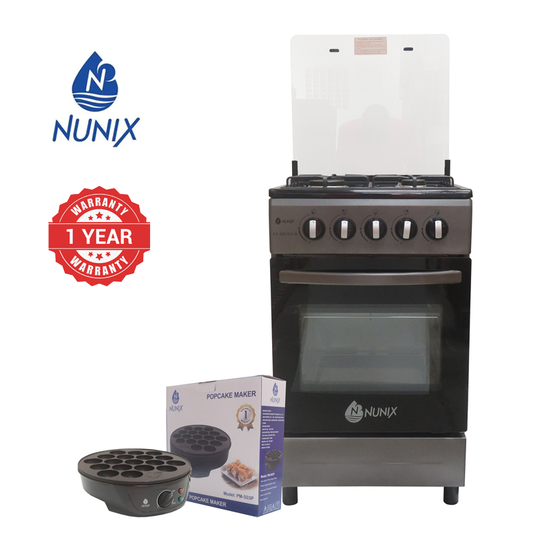 Nunix KZ-560-GO-S Free Standing 4 Gas Burners Oven Cooker Gas Cooker 1.5 M Hose Pipe +6KG Regulator+2 pcs Gas Tighteners