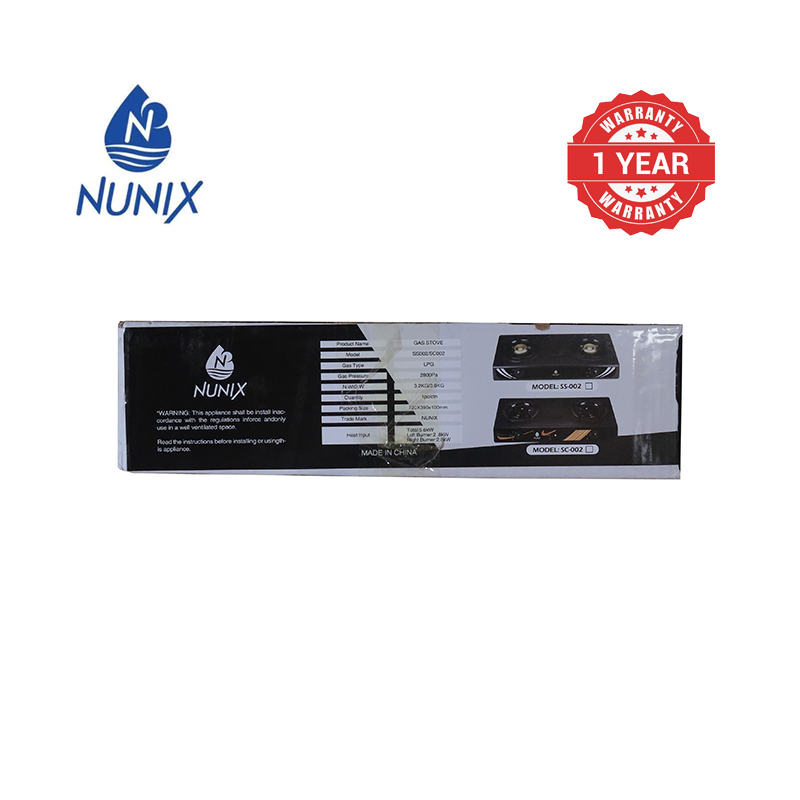 Nunix Table Top Gas Cooker SC002 Stainless Steel +Free hose pipe +6kg Gas regulator+2 pcs Gas tighteners 2 burner Cooktops as picture