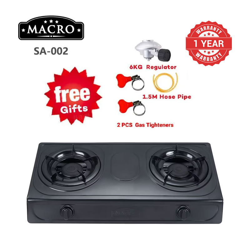 MACRO Table Top Gas Cooker SA-002 Double Burner Gas stove gas cooker stainless Black