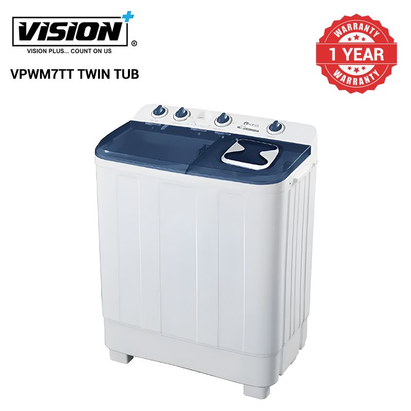 Vision Plus 7kgs Twin-tub Washing Machine VPWM7TT  top load   turbo dry feature sleek design under side rodent protection with 2 years warranty