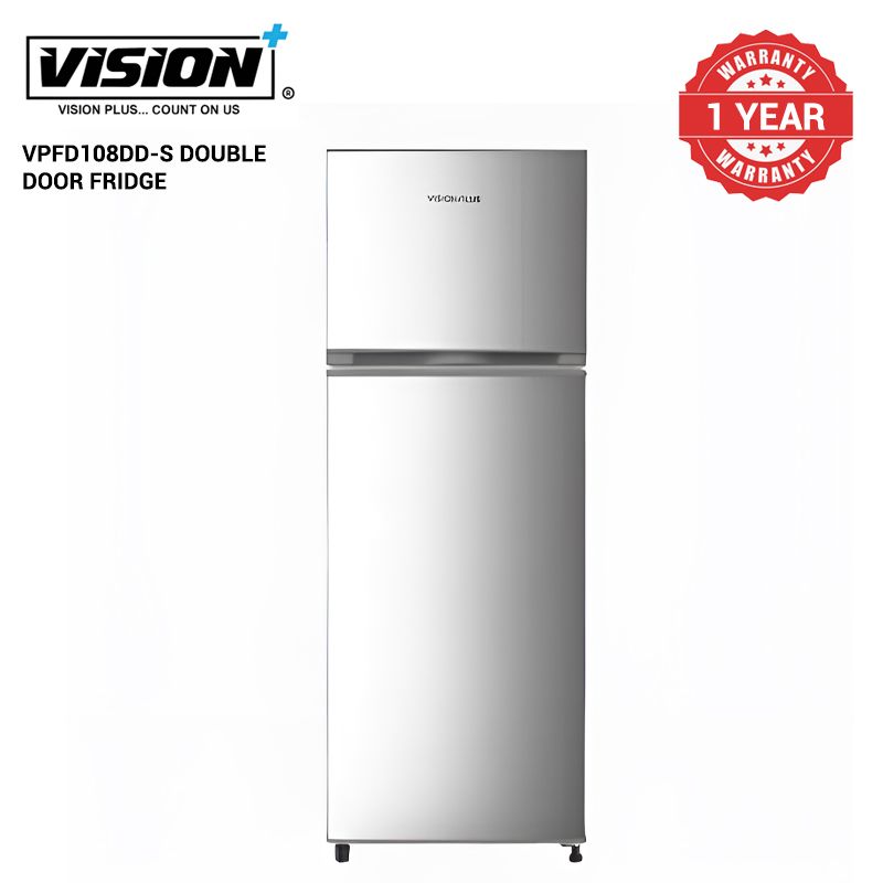 VISION PLUS 108L Fridge VPFD108DD-S Double Door Fridge Direct Cool Silver Quick Freeze Glass Shelves Lockable 2 Years Warranty 3 Years Compressor Warranty