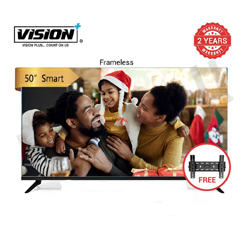Vision Plus 50 inch Smart TV Frameless VP8850KV 4K UHD Frameless V+ OS Television 50" + Free Wall Bracket, Bluetooth, NETFLIX OFFICIAL SMART CONTENT TV, DOLBY AUDIO VP8850KV