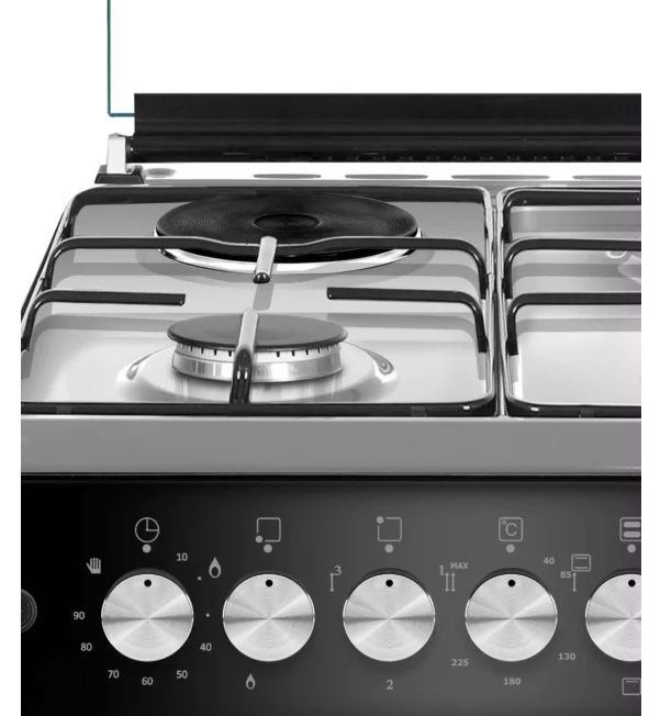 Vision Plus VPSC3160B 3 GAS +1 ELECTRIC Standing Cooker, 60X60, Flame Fail Device, Pulse Ignition, Shiny Enamel Hob, Top and Bottom Heating, Glass Top and Oven Door, Rotisserie and Light, 64L Oven,BLA