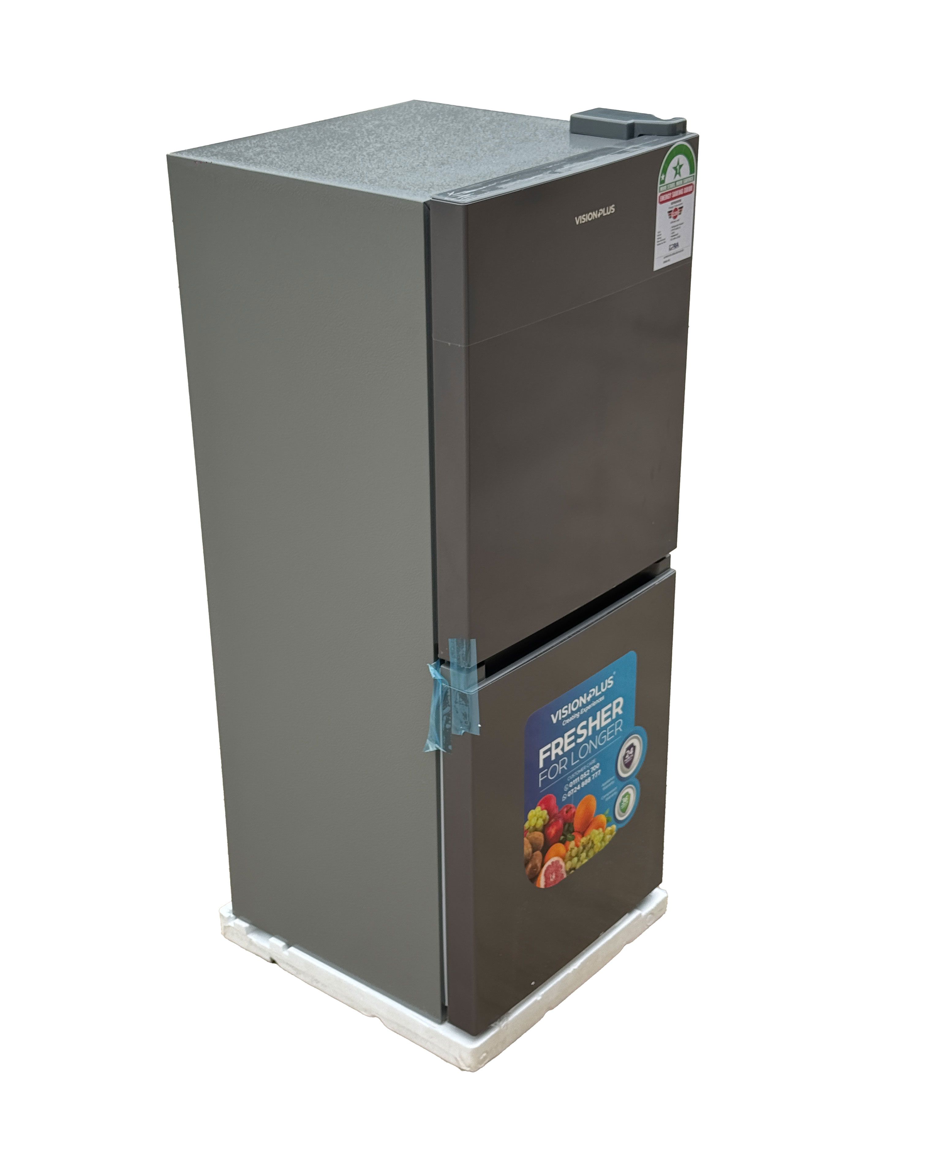 VISION PLUSN140L VPFR140NC-B  FRIDGE  BOTTOM MOUNT FREEZER, INNOX, GLASS SHELVES, LOCKABLE, 2 YEARS WARRANTY, 5 YEARS COMPRESSOR WARRANTY.