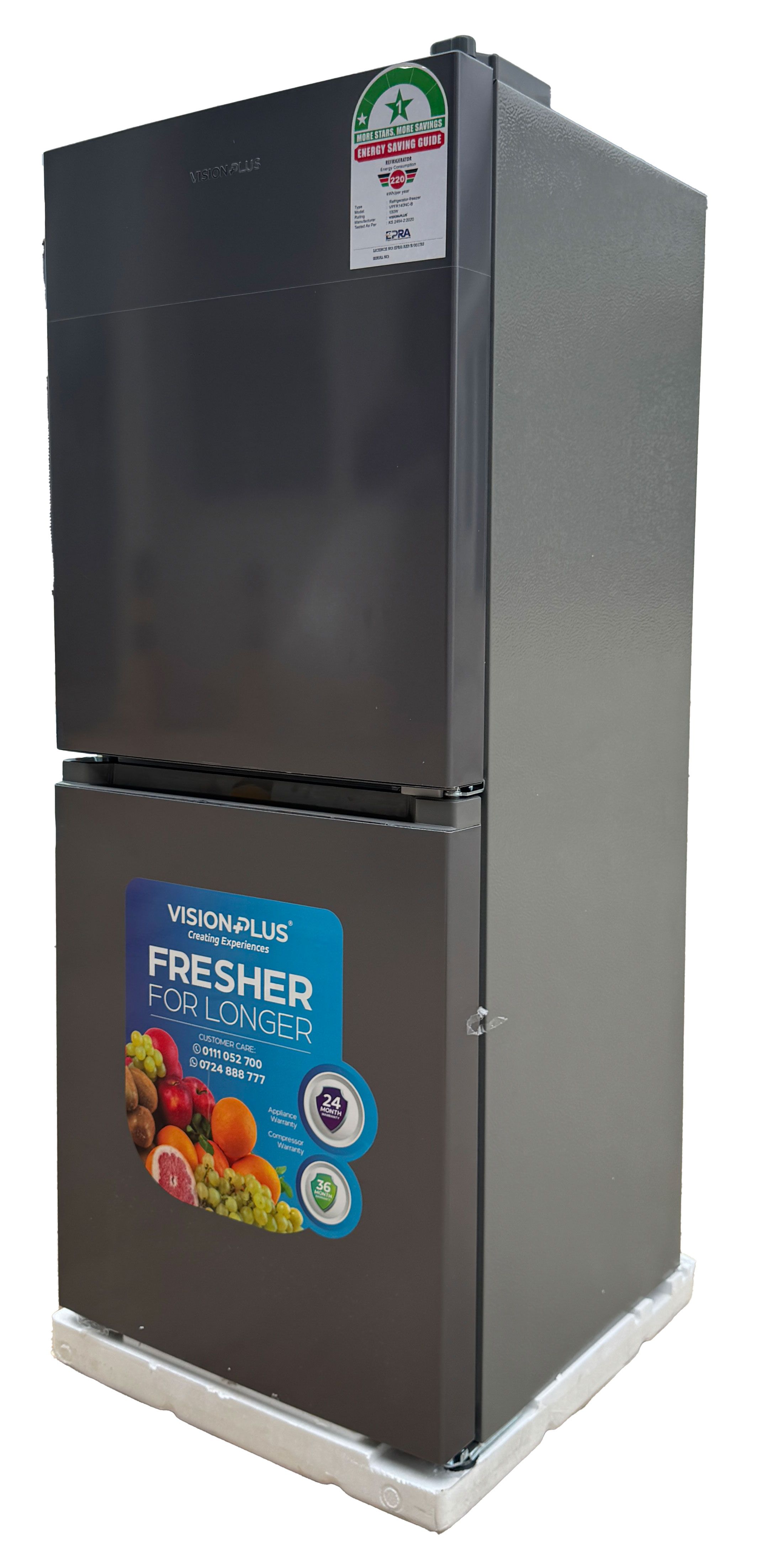 VISION PLUSN140L VPFR140NC-B  FRIDGE  BOTTOM MOUNT FREEZER, INNOX, GLASS SHELVES, LOCKABLE, 2 YEARS WARRANTY, 5 YEARS COMPRESSOR WARRANTY.
