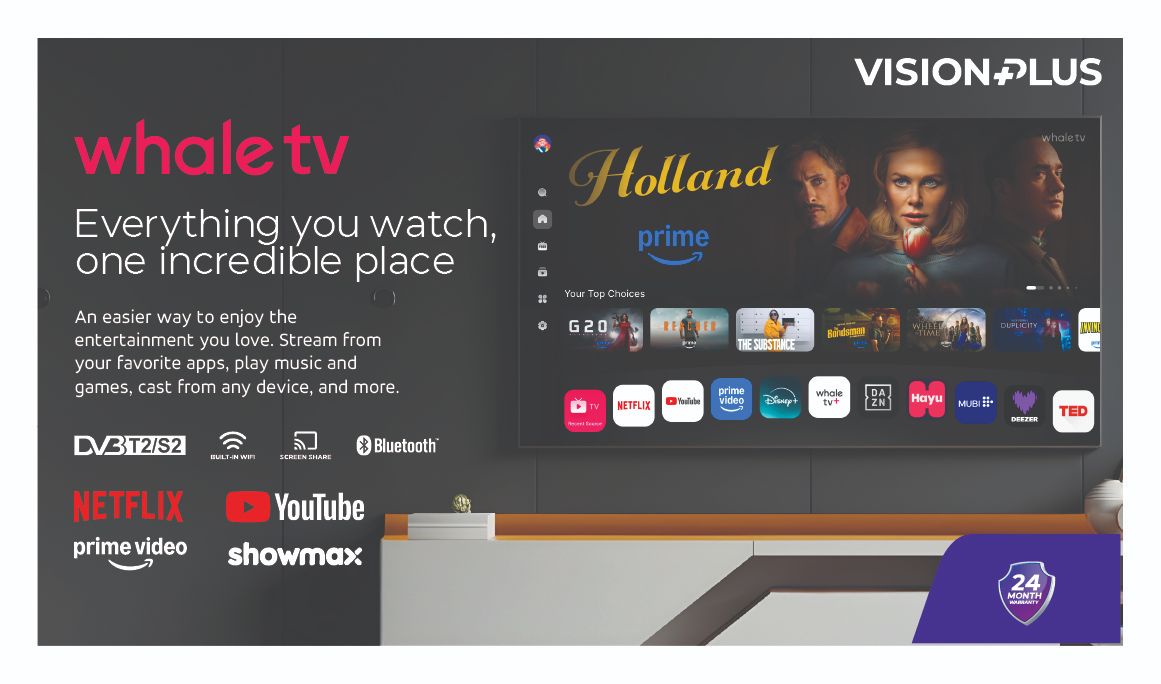 Vision Plus 32 inch tv Smart TV frameless VP8832SW 32" Frameless TVs Android FULL HD, DVB-T2/S2, ANDROID TV WITH DOLBY SOUND + FREE WALL BRACKET  VP8832SW 2 years  warranty quality audio televisions