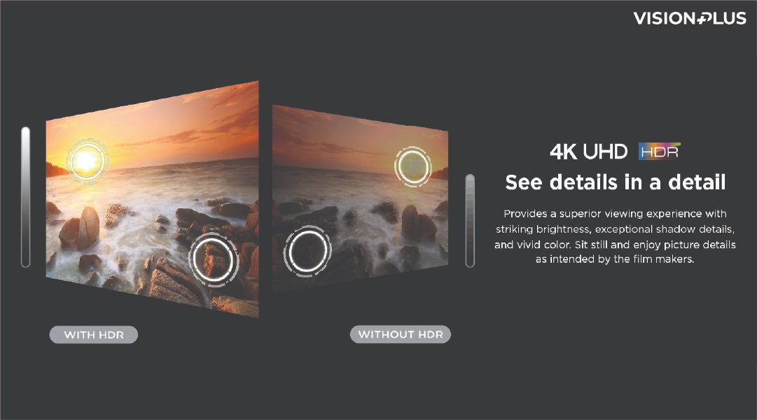 Vision Plus 55 inch QLED VP8855QV Smart TV Frameless 55" 4K, QLED FRAMELESS V+ OS,2YRS WARRANTY NETFLIX OFFICIAL SMART CONTENT TV, DOLBY AUDIO,, VP8855QV 2YRS WARRANTY,