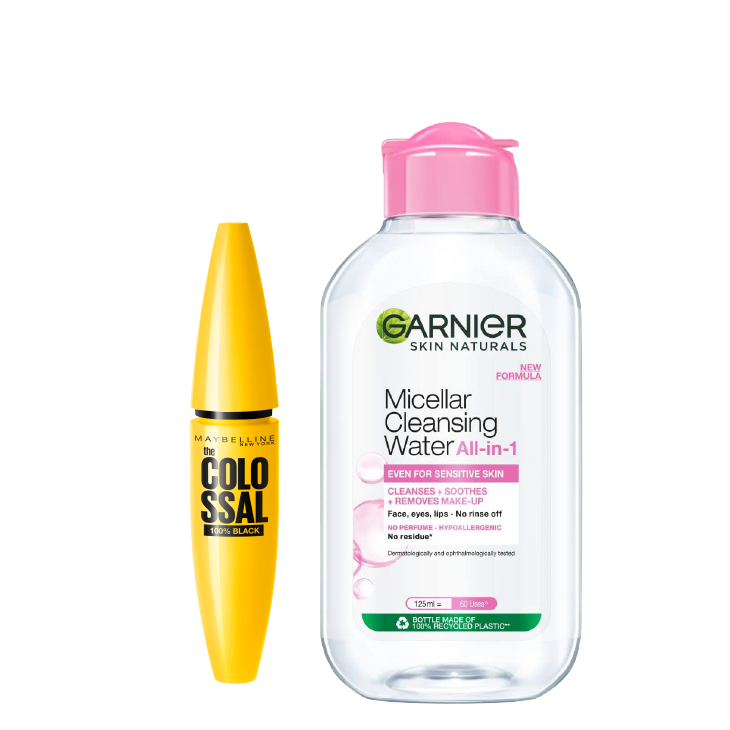 【Discounted】Maybelline Eye See You Kit(Maybelline 100% Colossal Mascara + Garnier Micellar 100ml) Pack