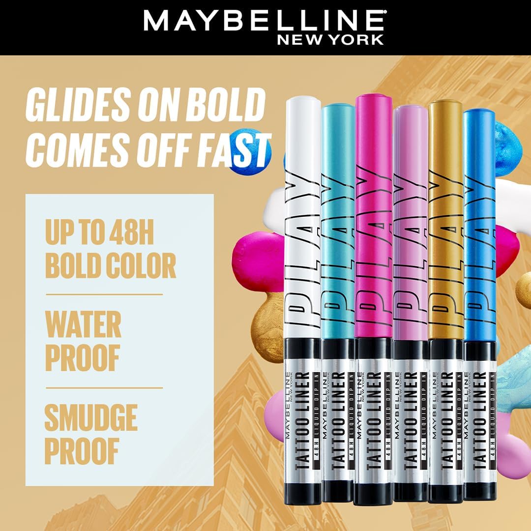 Maybelline New York Tattoo Play Assorted Liquid Eyeliner - Longwear Waterproof Eyeliner - Metallic Finish, Ride, 2.1ml
