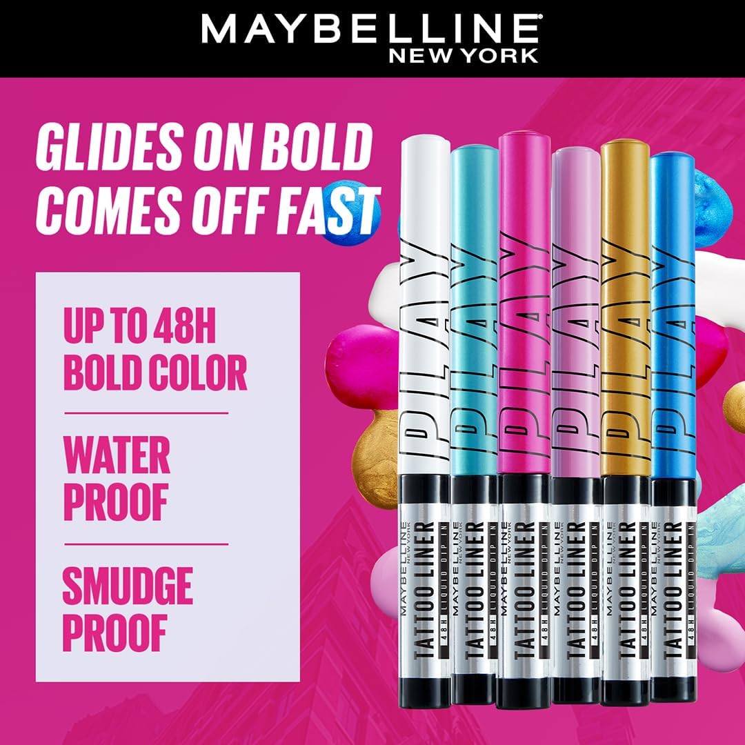 Maybelline New York Tattoo Play Assorted Liquid Eyeliner - Longwear Waterproof Eyeliner - Metallic Finish, Ride, 2.1ml