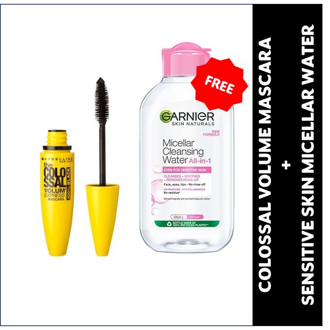 【Free Micellar Water】Maybelline Eye See You Kit(Maybelline 100% Colossol Mascara + FREE Garnier Micellar 100ml Pack