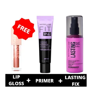 【Clearance deal】Maybelline Baddie Starter Kit(Maybelline Lasting Fix Setting Pray + Fit Me Primer Luminous & Smooth + Lifter Gloss Topaz) Baddie Starter