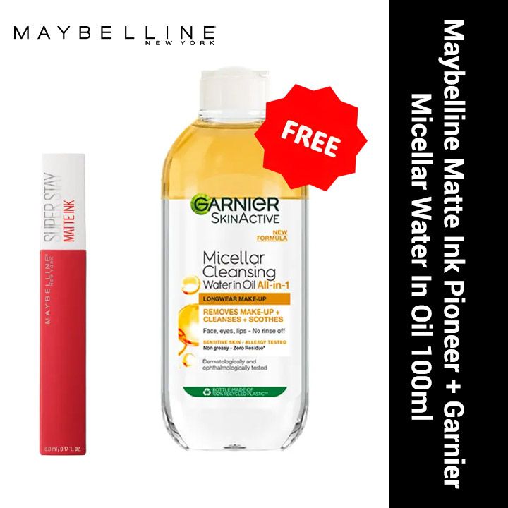 【Free Micellar】Maybelline Swipe & Wipe Kit(Maybelline Matte Ink Pioneer + Garnier Micellar Water In Oil 100ml)