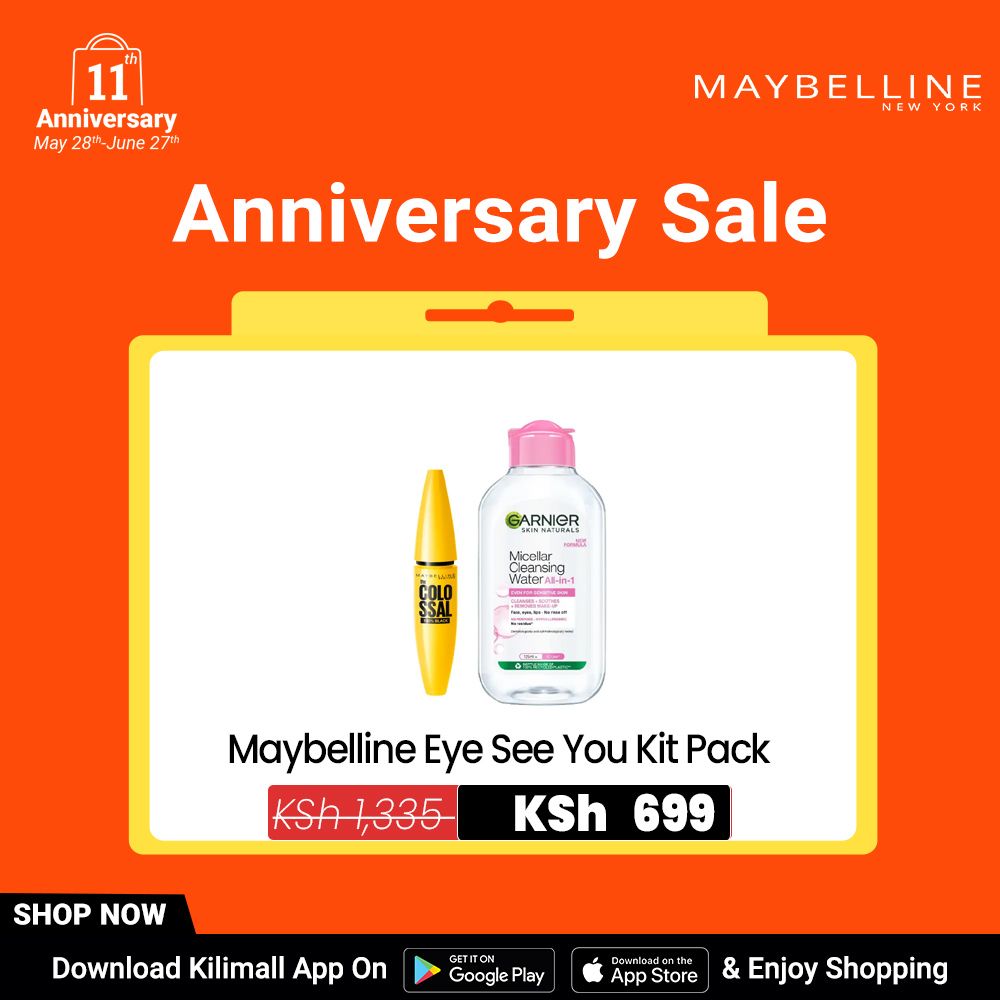 【Free Micellar Water】Maybelline Eye See You Kit(Maybelline 100% Colossol Mascara + FREE Garnier Micellar 100ml