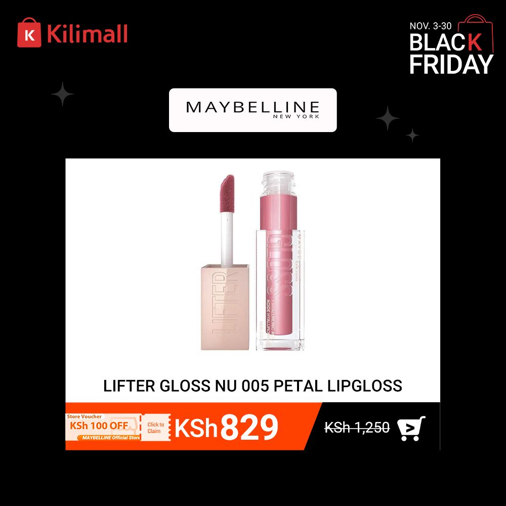 【Black Friday Deal Only】Maybelline Lifter Gloss Plumping and Hydrating Lip Gloss, Shade: 005 Petal, with Hyaluronic Acid for Super Juicy Lips with Incredible Shine, 5.4m