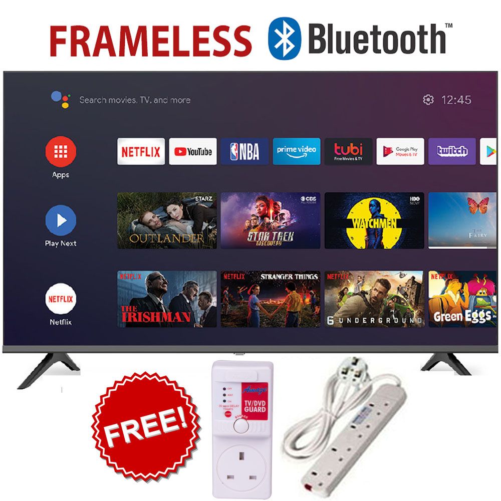 BLUETOOTH VITRON 32" Inch Frameless Smart TV HD Netflix TV Youtube Television DVB-T2 Android 11 HTC3200S AC Energy Saving INBUILT Television 1GB+8GB+ FREE POWER-GUARD+EXTENSION