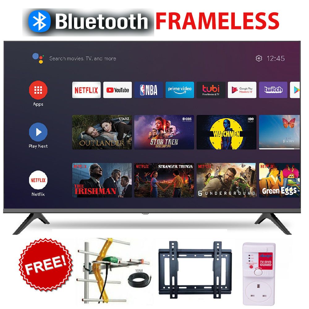 VITRON HTC3200S 32" Inch BLUETOOTH TV FRAMELESS Smart Android TV with Inbuilt Decoder Inbuilt WIFI,Netflix,Youtube Google Appstore+AERIAL+BRACKET+TV POWER  GUARD