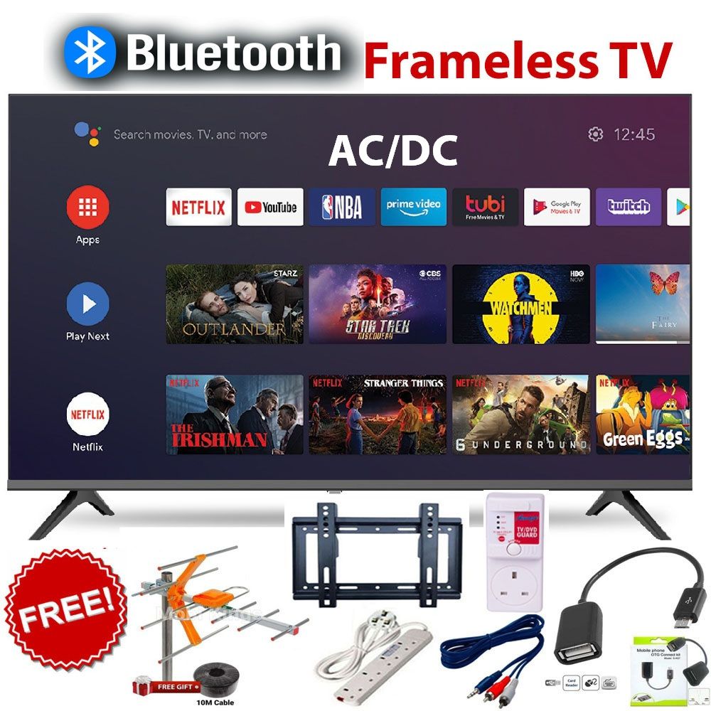 AMTEC 32" INCH BLUETOOTH TV,FRAMELESS AC/DC Smart Android TV Inbuilt Decoder,WIFI Netflix Youtube Appstore 2*USB 3*HDMI 14 MONTHS WARRANTY+ 6 FREE GIFTS