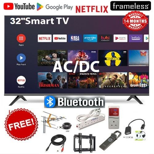 AMTEC 32" INCH BLUETOOTH TV FRAMELESS AC/DC Smart Android TV with Inbuilt Decoder Inbuilt WIFI,Netflix,Youtube Google Appstore 14 Months Warranty + 7 FREE GIFTS