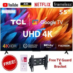 TCL 55 Inch V6C UHD 4K HDR Google TV With Dolby Audio HDR 10 – 55V6C (New 2025 Model)+FREE TILT BRACKET+POWER GUARD