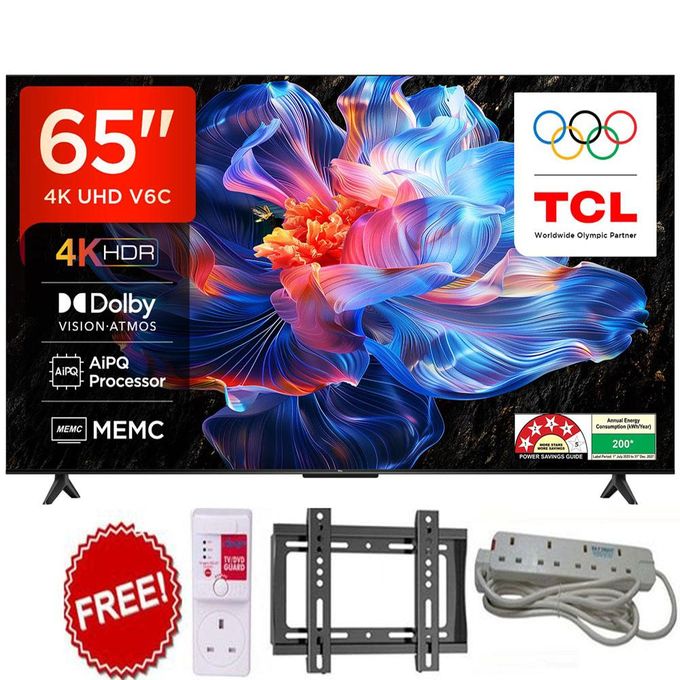 TCL 65" Inch Smart 4K HDR Google TV,Frameless,Bluetooth-Enabled,HDR10+,Voice Control+Free Gifts