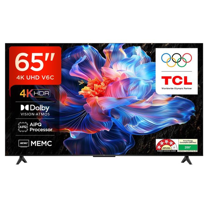 TCL 65" Inch TV 65V6C,4K UHD Smart Google TV, Dolby Vision, HDR10+ Bluetooth, Voice Control,2025 MODEL