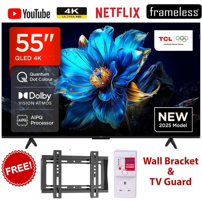 TCL 55T6C - 55" Inch SMART  QLED ULTRA HD 4K SMART GOOGLE TV,FRAMELESS BLUETOOTH TV+(1YR WARRANTY)+FREE WALL BRACKET+TV GUARD