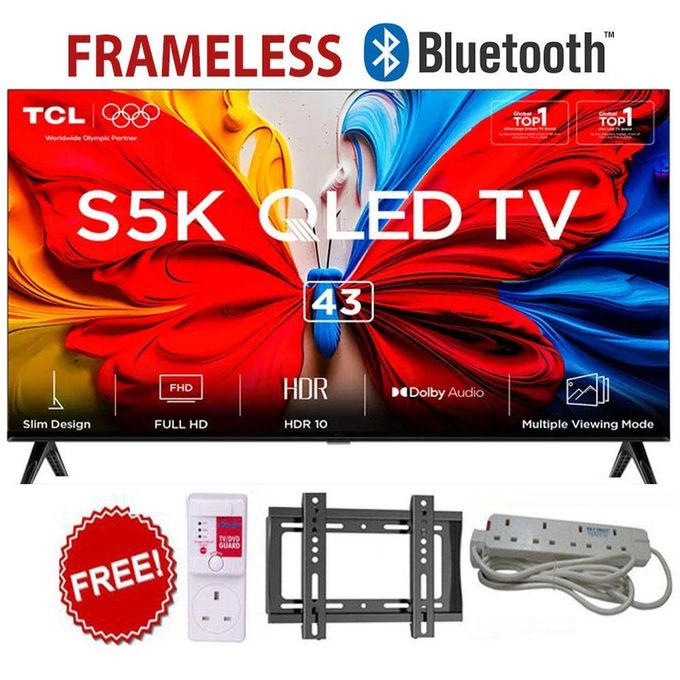 TCL 43S5K 43 Inch QLED Google Television ,2025 Smart Model, Full HD, Android TV OS, WiFi, Bluetooth, HDMI, USB+FREE BRACKET+TV GUARD+EXTENSION+1YR WARRANTY