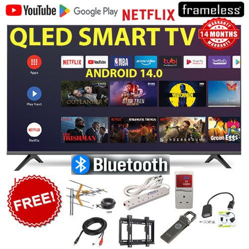 TODAY ONLY!!Vitron HTC4300QFS 43" INCH QLED FRAMELESS-BLUETOOTH-ENABLED  FULL HD,1080P,SMART TV ANDROID 11 TV NETFLIX ,YOUTUBE TELEVISION INBUILT DECODER,BUILT-IN WIFI+8 FREE GIFTS+14 MONTHS WARRANTY