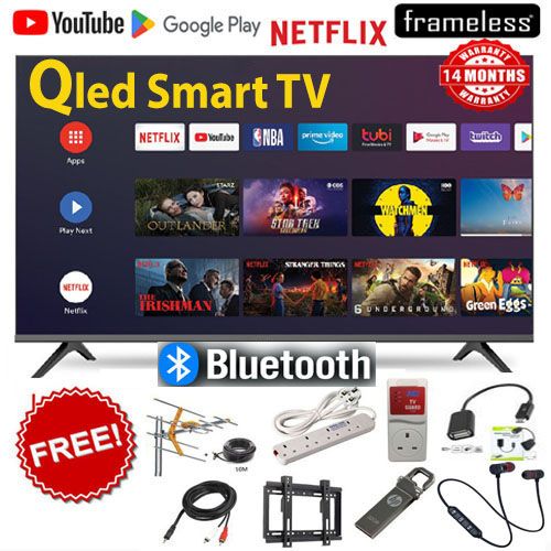 VITRON HTC4300QFS,43" INCH QLED FULL HD TV, Frameless Digital Smart Android TV, ICAST SCREEN, Inbuilt Decoder, Bluetooth Enabled, Wi-Fi Enabled,Netflix,Youtube,Appstore +8 FREE GIFTS (1YR WRTY)