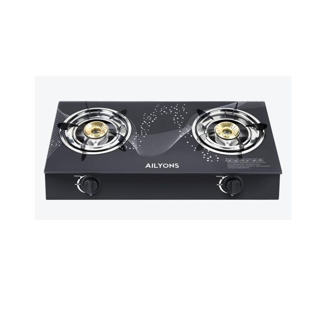 [ SPECIAL OFFER!! ] AILYONS GS025, 2 Burner -STRONG Glass Top Gas Cooker +FREE GAS Pipe +6KG Regulator(1YR WARRANTY)