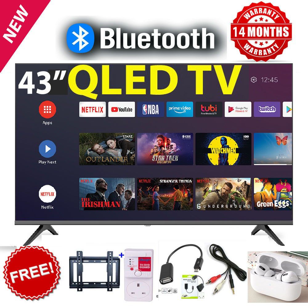 VITRON HTC4300QFS 43" INCH QLED FRAMELESS FHD SMART TV ANDROID TELEVISION NETFLIX YOUTUBE 43 INCH BUILT-IN WIFI APPSTORE 1GB RAM 8GBROM 2*USB PORTS,3*HDMI PORTS +5 FREE GIFTS