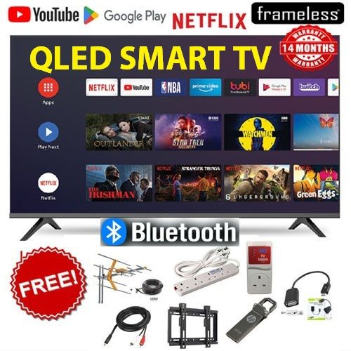 VITRON BLUETOOTH TV-32" INCH HTC3288QS, QLED FRAMELESS Smart Android TV Inbuilt Decoder Inbuilt WIFI Netflix Youtube Appstore 2*USB 3*HDMI +14 MONTHS WARRANTY+ 4 FREE GIFTS