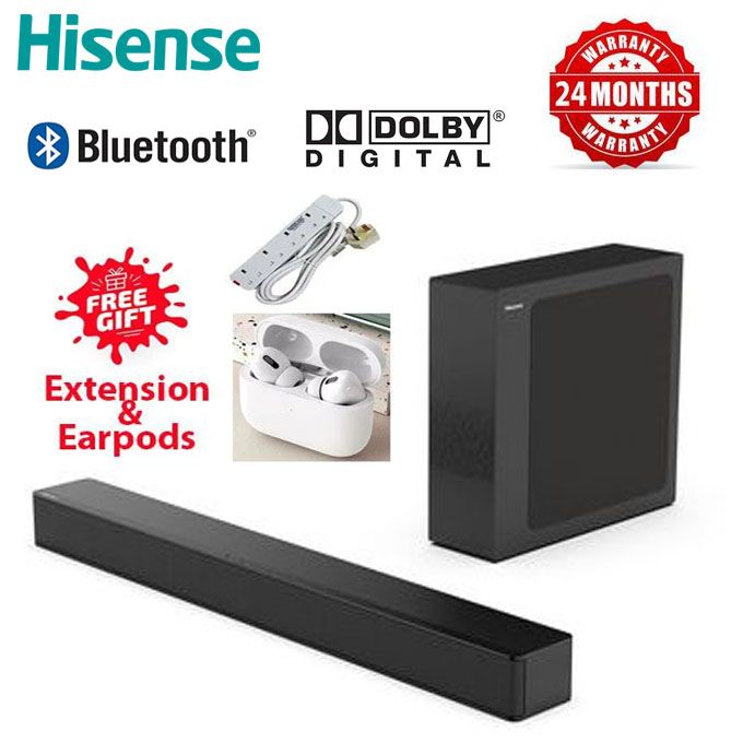Hisense Soundbar 2.1CH (The Beast) HS2100+Free Extension+Earpods(2YRS WARRANTY)