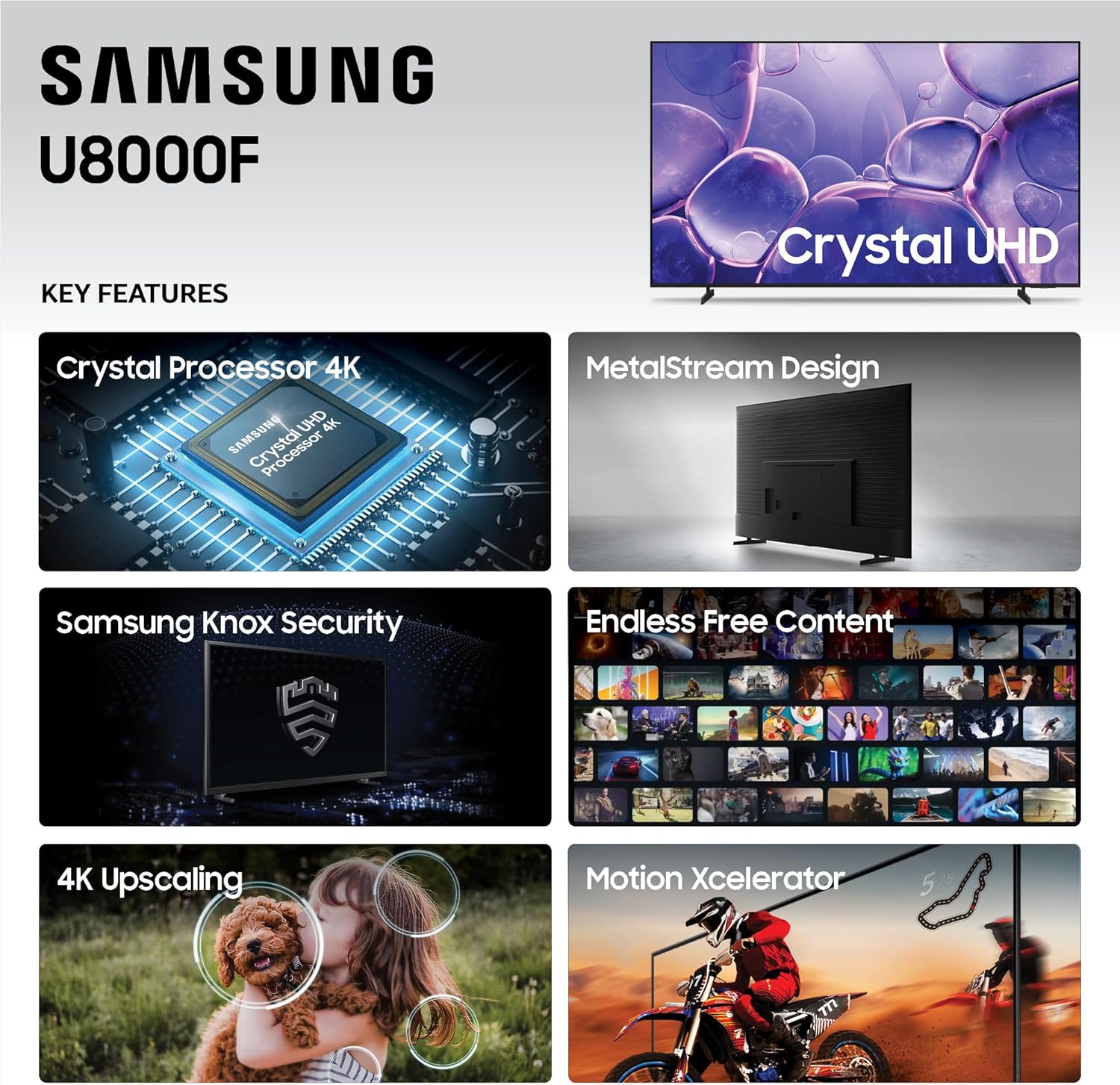 Samsung 65" Inch Class Crystal UHD DU8000F 4K Smart TV (2025 Model) Endless Free Content, Crystal Processor 4K, MetalStream Design, Knox Security, Alexa Built-in+1YR WARRANTY