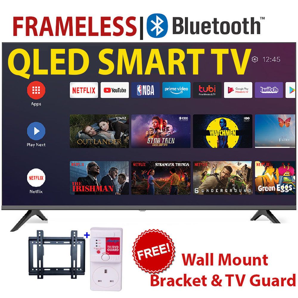 VITRON 43" Inch QLED TV FHD TELEVISION Frameless Digital Smart Android TV with Inbuilt Decoder Bluetooth Enabled / iCast Screen Mirroring,Wifi Enabled,Netflix,Youtube,Appstore + TV Guard+Bracket