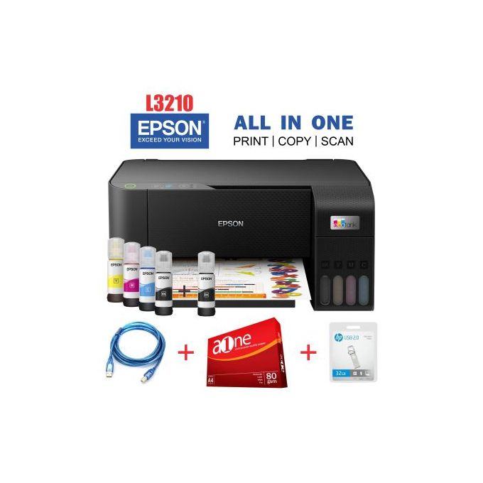 Epson EcoTank L3210 A4 WIRELESS Printer (All-in-One)+1YR WRTY