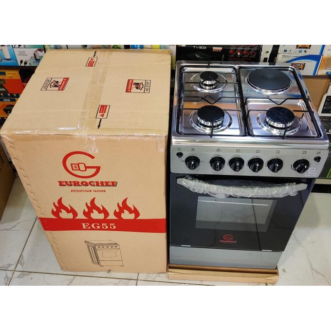 Eurochef 50x55, 3 Gas Jet Burners + 1 Hot Plate Free Standing Cooker + Electric Oven+FREE GIFTS