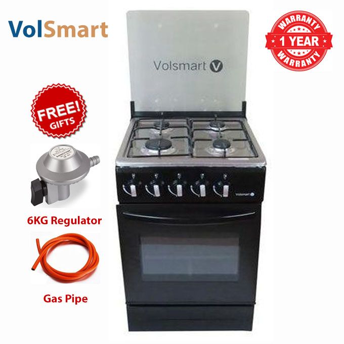 VOLSMART 50*55, 3 Gas Jet Pool Burners + 1 Hot Plate Free Standing Cooker + Electric Oven+FREE 6KG REGULATOR+GAS PIPE