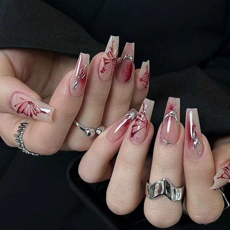 Nail art 24-piece set fake nails reusable sticker nails press-on full coverage fake nail tips and jelly sticker cosmetic accessories