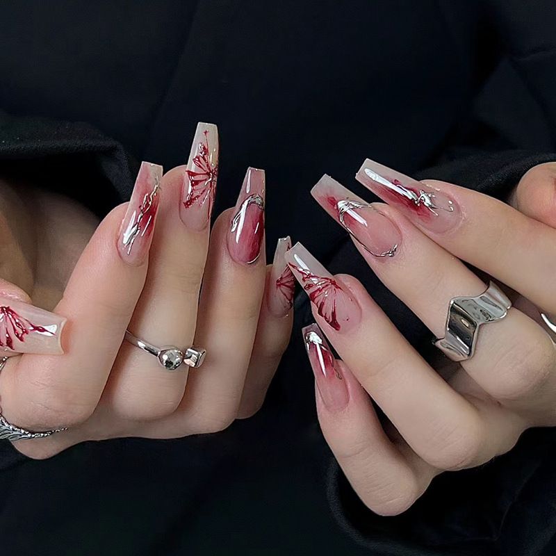 Nail art 24-piece set fake nails reusable sticker nails press-on full coverage fake nail tips and jelly sticker cosmetic accessories