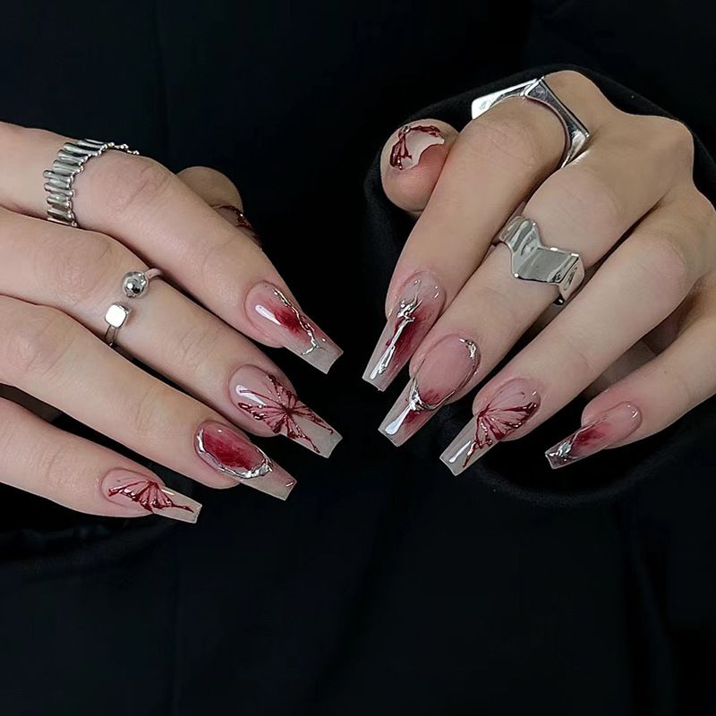 Nail art 24-piece set fake nails reusable sticker nails press-on full coverage fake nail tips and jelly sticker cosmetic accessories