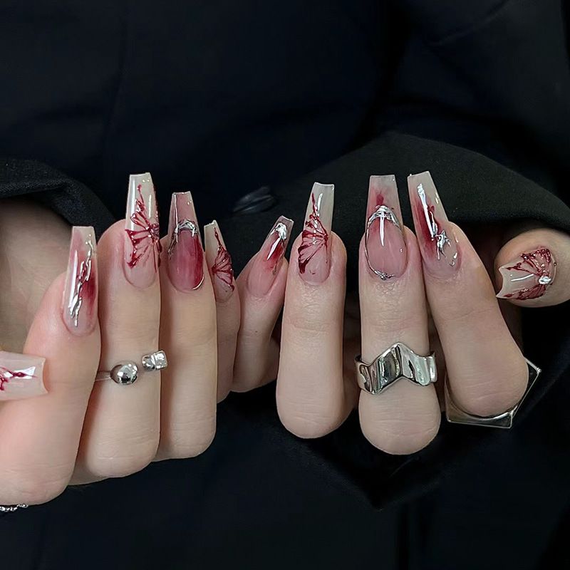 Nail art 24-piece set fake nails reusable sticker nails press-on full coverage fake nail tips and jelly sticker cosmetic accessories