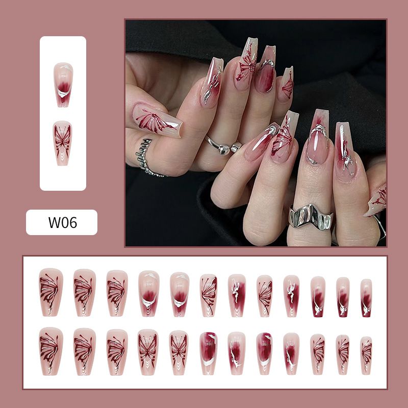 Nail art 24-piece set fake nails reusable sticker nails press-on full coverage fake nail tips and jelly sticker cosmetic accessories
