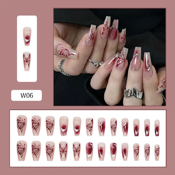 Nail art 24-piece set fake nails reusable sticker nails press-on full coverage fake nail tips and jelly sticker cosmetic accessories
