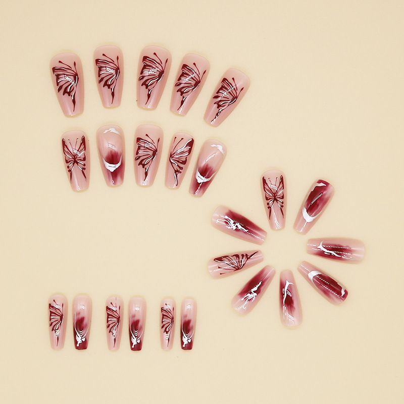 Nail art 24-piece set fake nails reusable sticker nails press-on full coverage fake nail tips and jelly sticker cosmetic accessories