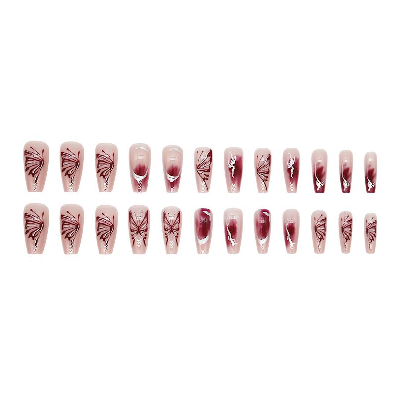 Nail art 24-piece set fake nails reusable sticker nails press-on full coverage fake nail tips and jelly sticker cosmetic accessories