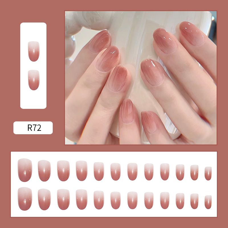 Fashion Nail Art Nail Stickers Short French Simple Gradient Blush Nail Art Round Head Wearable Nail Tips Removable False Nails 24 Pieces Nail Tips