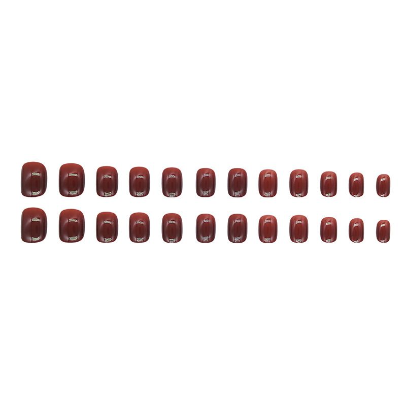 Simple and elegant, pure color nail art, wine red wearable nail, artificial nail sticker, finished short nail, 24 pieces, removable