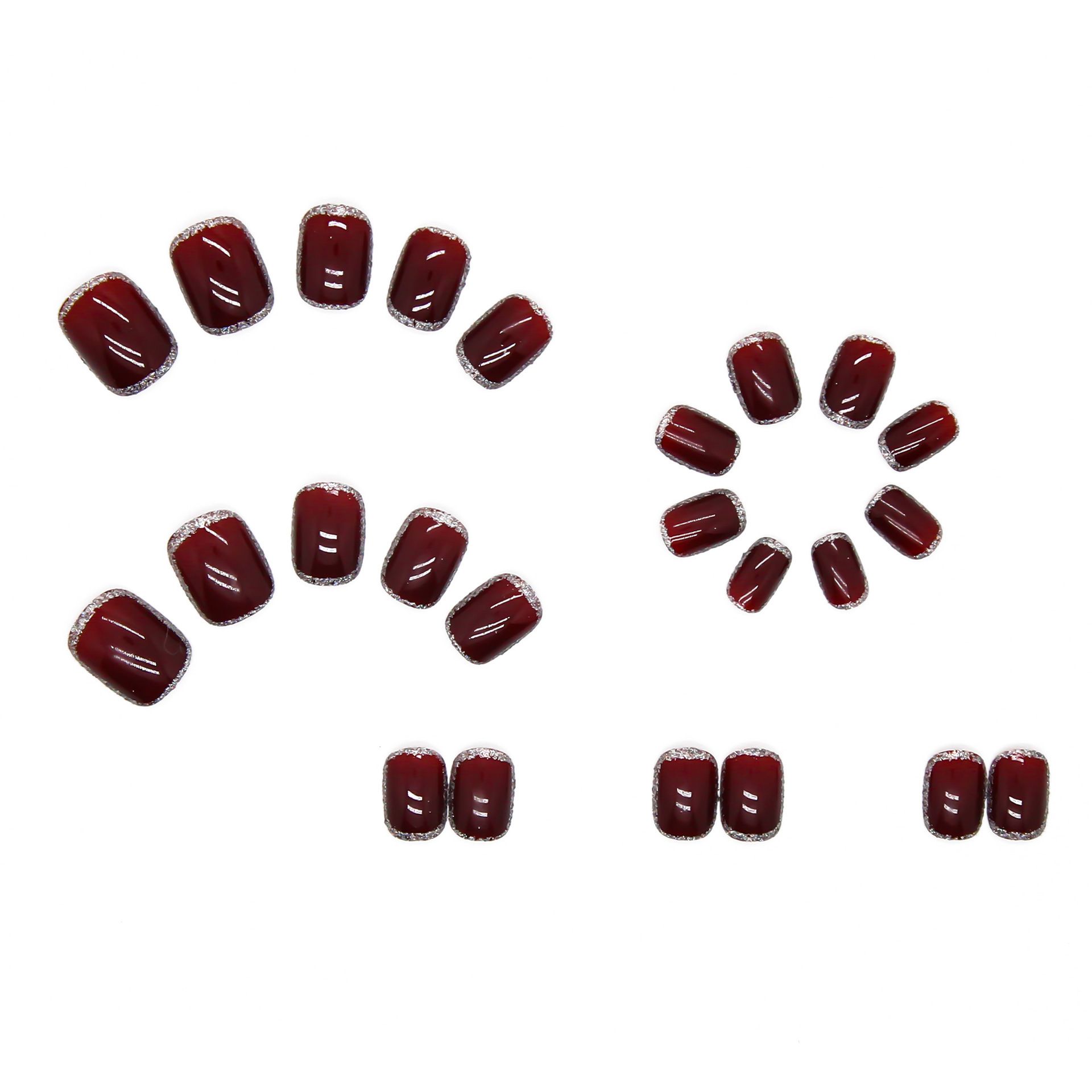 Burgundy crushed flash nail wearing finished product detachable nail sticker net red fake nail pure desire nail glitter nail piece